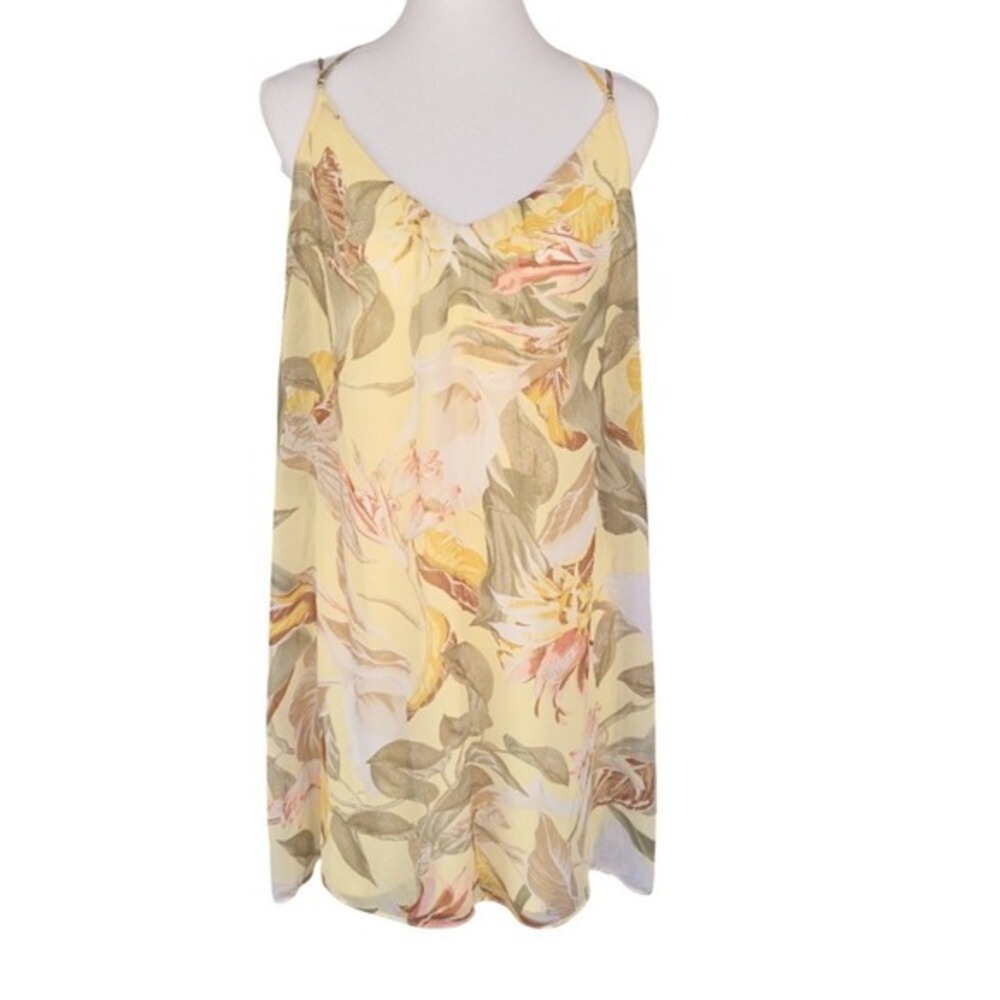 White House Black Market Yellow Tropical Floral Chiffon Tassel Dress 12‎